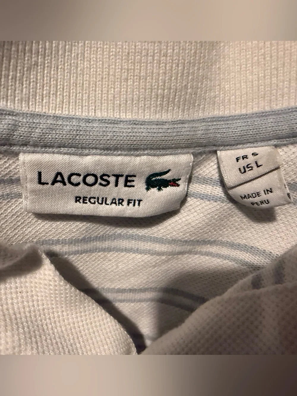 Lacoste Regular Fit White & Light Blue Striped Men's Polo Shirt in Men’s 5/large